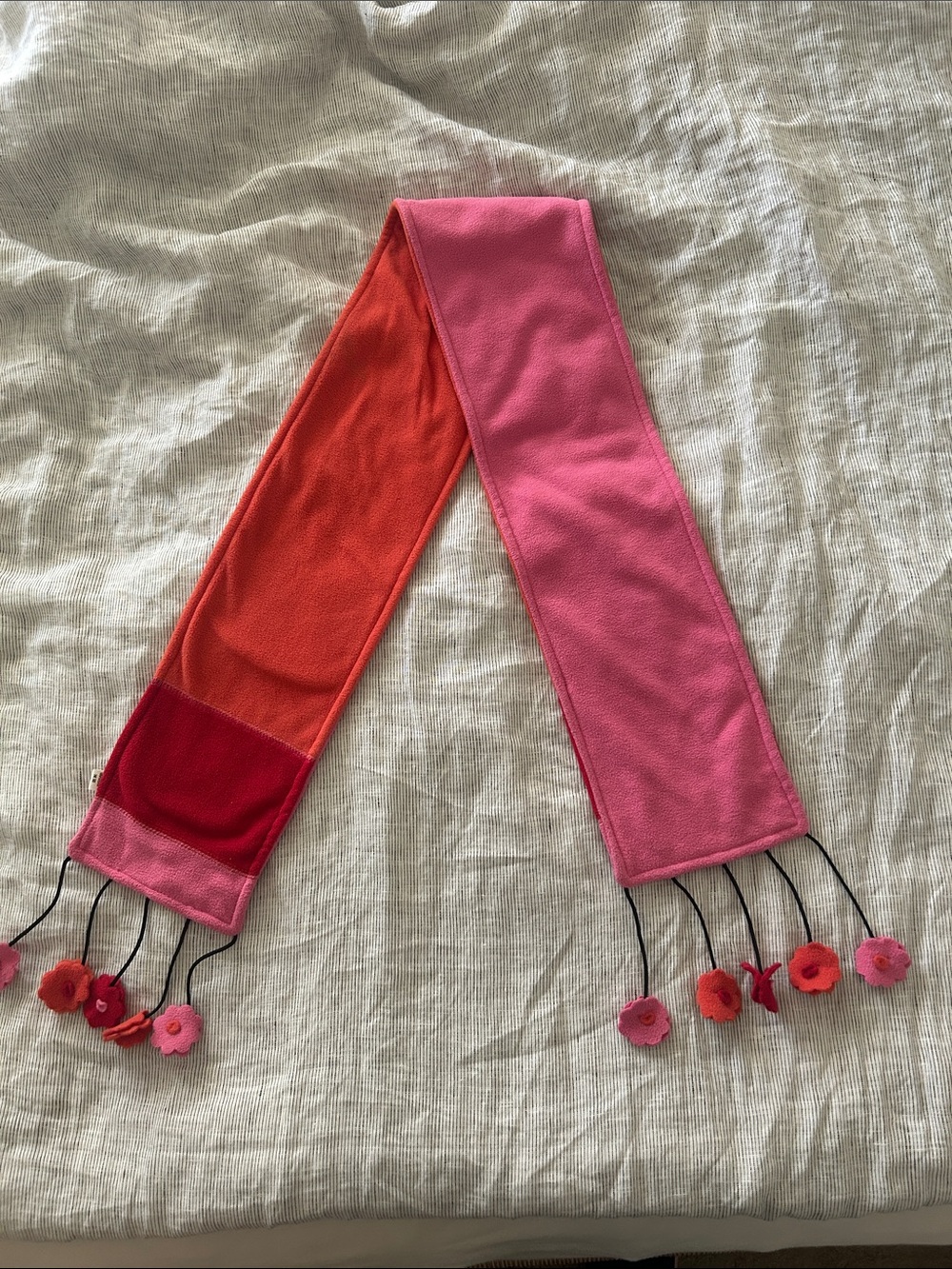 Girls Reversible PolarTech Pink and Red Floral Fringe Scarf